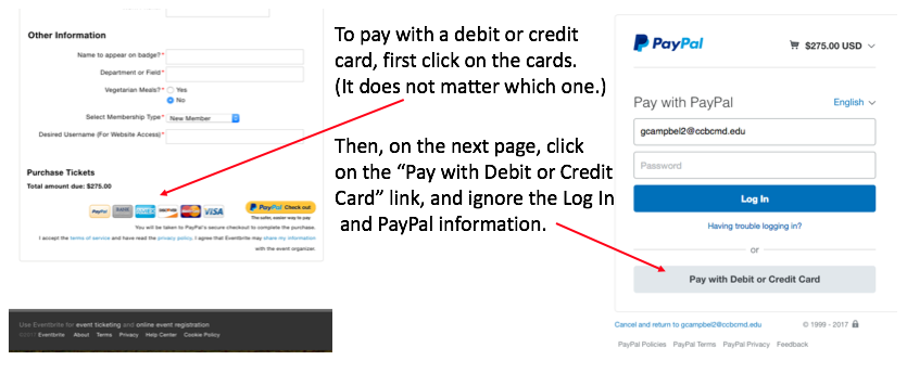 Walkthroughof the registration process to pay by credit or debit card.