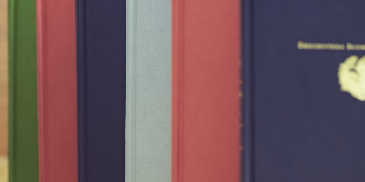Book spines, profile.