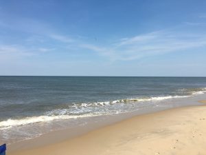 Beach view with blue sky.