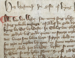 Old English writing on a medieval transcript.