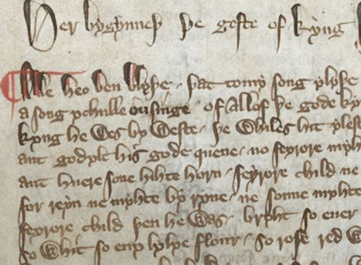 Old English writing on a medieval transcript.