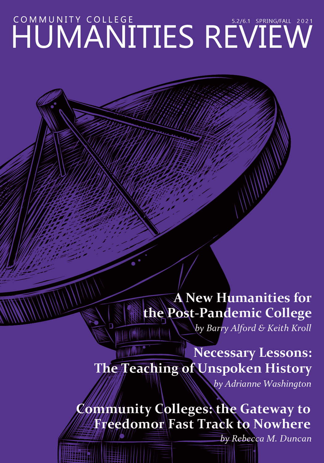 A purple cover with the black drawing of a large satellite dish.