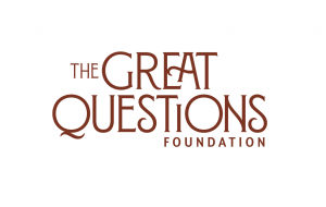 The Great Questions Foundation in red, stylized text on a white background.